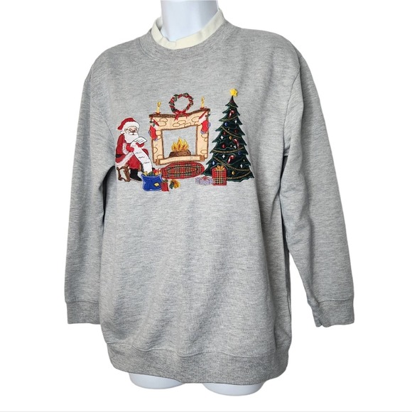 Vintage Bobbie Brooks Christmas Tree Santa Holiday Turtleneck Sweatshirt Small - Picture 1 of 8